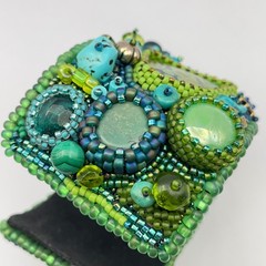 LARGE Beaded Turquoise Boho Cuff Bracelet Adjustable Statement Chunky Bracelet