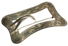 LARGE VINTAGE SIGNED STERLING SILVER ENGRAVED DESIGN BUCKLE BROOCH PIN 22 GRAMS