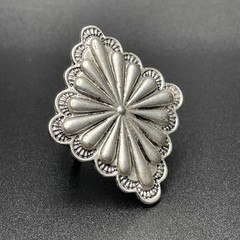 Handcrafted Concho Silver Tone Metal Adjustable Ring With A Repousse Design