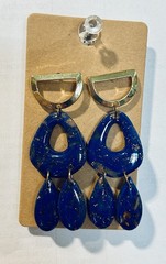 Blue And Gold Statement, Earrings, Polymer Clay