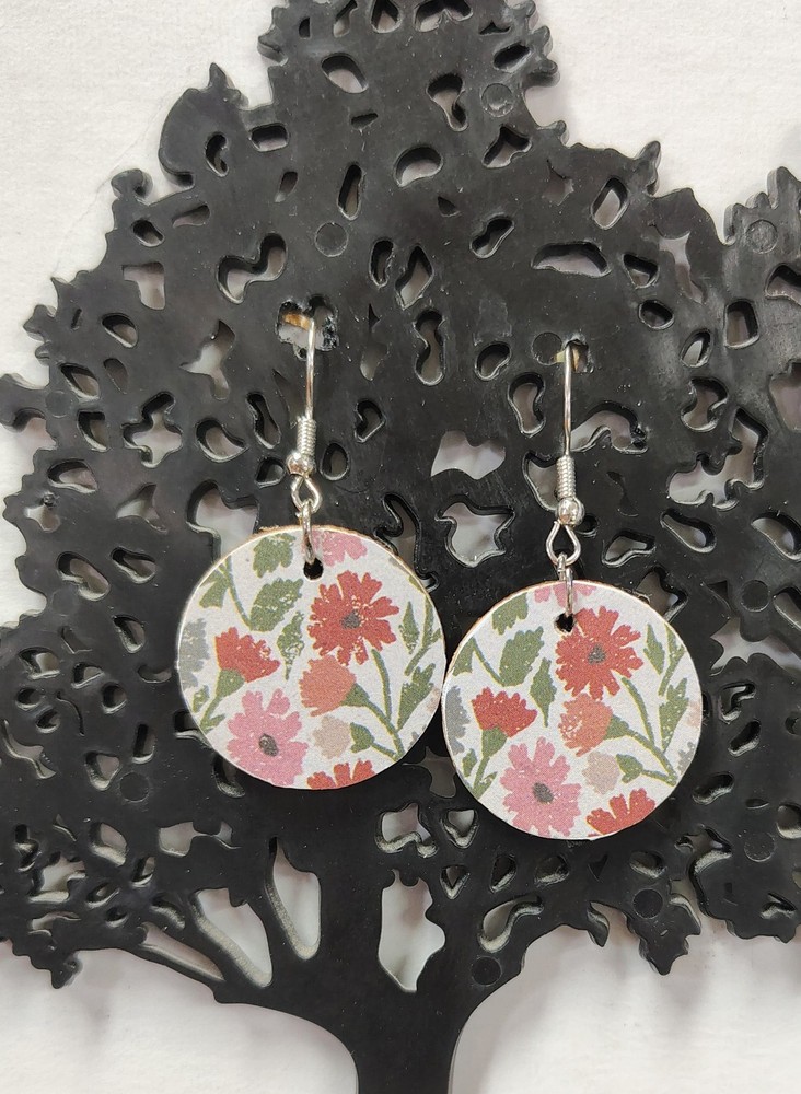 Floral Earrings – Wood Circles
