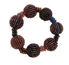 Handmade Bracelet GLASS BEADS BLACK HEMATITE Tone Beaded Balls 6 inch Stretch