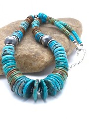 Blue Green Turquoise Southwestern Navajo Sterling Silver Necklace 02607