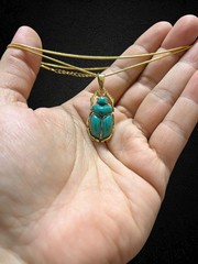 Light Green Scarab Necklace with Gold Frame Handmade in Egypt