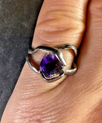 Artisan and Raw Amethyst Unique Ring with Wonderful Patina Size 7