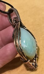 Natural Peruvian Blue Opal ~ Handmade copper wire wrapped pendant 9u
