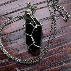 Mystic Morion Quartz Wire Wrapped Stone Amulet , Protective Pendant