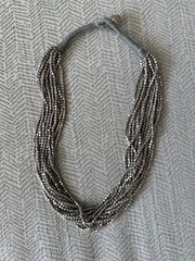 Silver Beaded Necklace 14 strand Statement Piece Tribal Shiny Layered Necklace