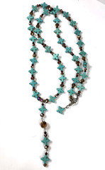 Artisan Necklace Southwest Beaded Blue & Brown Cross – 36 in Length