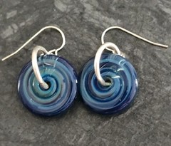 Two Pairs Sterling Silver 925 Boho Art Glass Disc Earrings – Blue And Purple