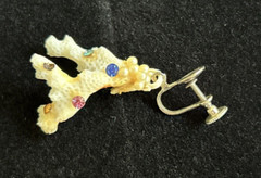 Handmade White Natural Sea Coral Dangle Earrings w/ Multicolor Jewels~Screw Back