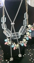 LOT Beautiful Lucite Necklace,silver-tone Bolo Tie Necklace Flower Rhinestones