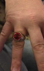 Red And Silver-toned Metal Alloy Kanji Ring «Zero» Men’s Size 10/10.5 Naruto?