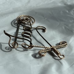 Wire Jan Name Brooch Pin Gold Tone Asymmetrical Vintage Unique One of Kind