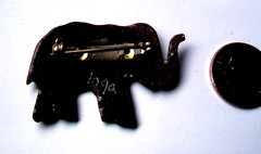 Enamel on Copper ELEPHANT Pin Brooch Signed INGA-BROWN COLOR Enamel