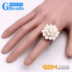 Pink Purple Pearls Beaded Jewelry Silver Plated Ring For Women 6-7mm Charm