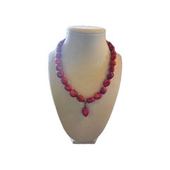 Vintage Barse Chunky Red Bamboo Coral Double Strand Necklace and Earrings Set