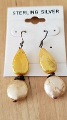 Genuine PEARL& STONE Earrings, 1.75″ long, 925 Sterling SILVER, Hand Made in USA