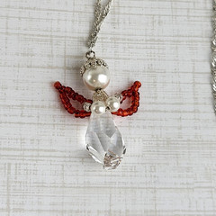 Crystal Angel Pendant Necklace Artisan Made 17″