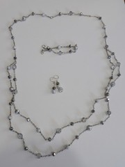 Handmade Beaded Necklace Bracelet Earrings silver gray white clear silver chain
