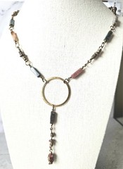 Varietal Jasper Stone Rectangle Bead 32″ Necklace W/Copper Ring & Wiring