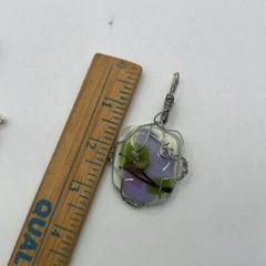 Handcrafted Wire Wrapped Pendant Purple Green Glass Jewelry Accessory Dichroic