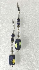 Blue Lapis Lazuli Beads Metal Leaf Tibetan Silver Caps Ear Wire Earrings