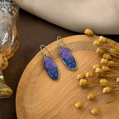 Handcrafted Silver Oval Jasper Dangle Drop Earrings Purple Blue