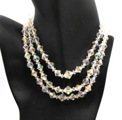 VTG 1970’s Acrylic Faceted Iridescent Beads 3-Strand SMALL 12-15″ Necklace