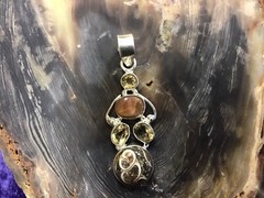 Turritella Agate, Sunstone & Citrine Pendant