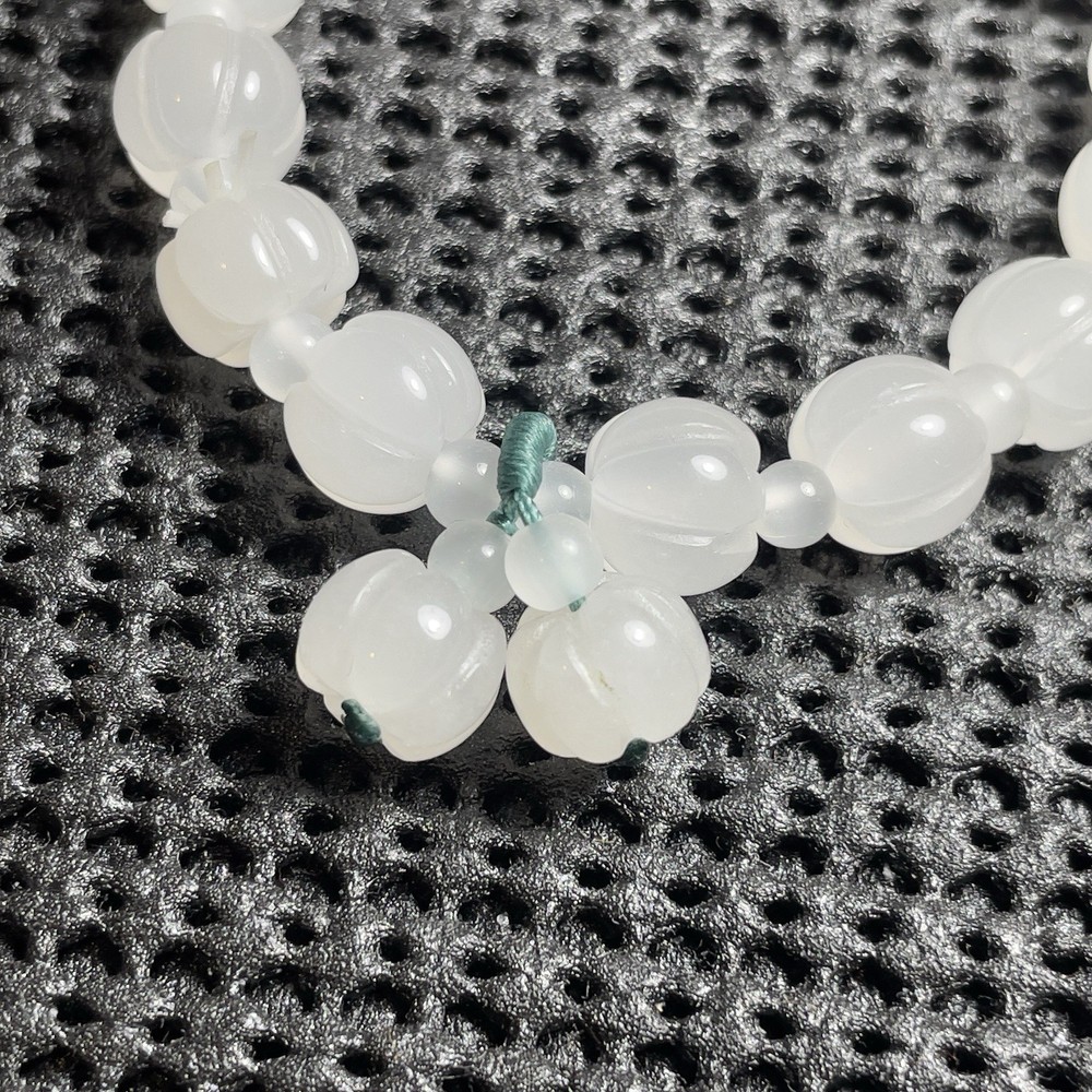 Natural White Jade Handmade Pumpkin Bead Bracelet Gift for Women Healing 9mm