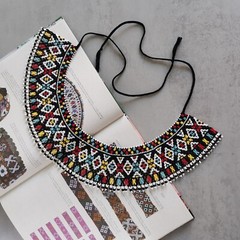 Traditional ethnic ukrainian wide seed bead necklace collar SYLYANKA Ukraine