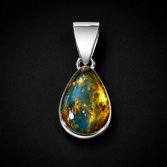 Genuine Beautiful Yellow Blue Amber 925 Sterling Silver Teardrop Pendant 26mm