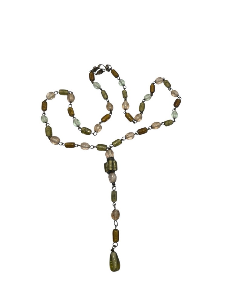 Dayne DuVall artisan signed handmade glass beaded y lariat necklace vintage