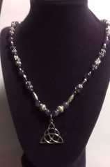 Amethyst Stone Beaded Silver Triquetra Necklace