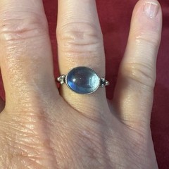 Handmade India Artisan Beaded Sterling Silver Statement Blue Iolite Ring 7.5