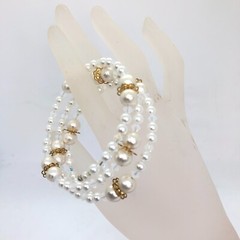 pearl bracelet bangle trio elegant sparkle Handmade original free size japan