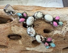 Sterling Silver Native Style SW Kingman Cotton Candy Dahlia & Wild Horse Pendant