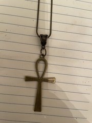 Retro Bronze Ankh Cross Pendant Snake Chain Necklace