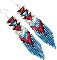 Tribal Earrings Native Large Boho American Seed Beads Handmade Earring
