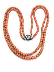 Vintage Double strand, beautiful coral beads , 18”-19” Paste Clasp Sterling