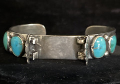 Vintage Navajo Sterling Silver & Turquoise Watch Cuff Bracelet 35.2 g