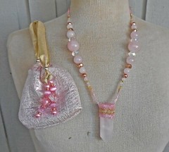 Rose Quartz Crystal Point Adjustable Beaded Wand Necklace Gemstone Beads Wiccan