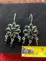 Black Onyx 925 Dangle Cluster Earrings