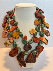 Native Artisan Turquoise Jasper Red Jasper Slab Stone Statement Necklace