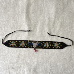 Hand made Beaded Bracelet Black Multicolor Tie goat Bohemian Art