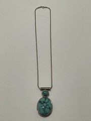 Natural Two Stone Native American Turquoise Cabochons & Sterling Necklace