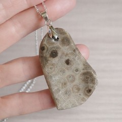 Petoskey Stone Necklace Michigan Fossil Pendant Statement Jewelry