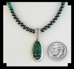 White Fox Creation: Chinese Turquoise Pendant on Turquoise and Hematite Chain