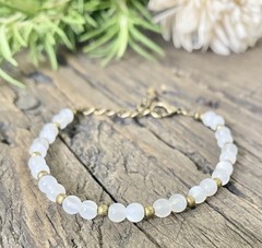 Tiny Gemstone Beaded Bracelet On Antique Bronze Chain, Moonstone